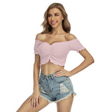 Pink All-Over Print Women's One-shoulder Off-the-navel Short Sleeve T-shirt