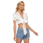 White All-Over Print Women's Bandage Crop Top