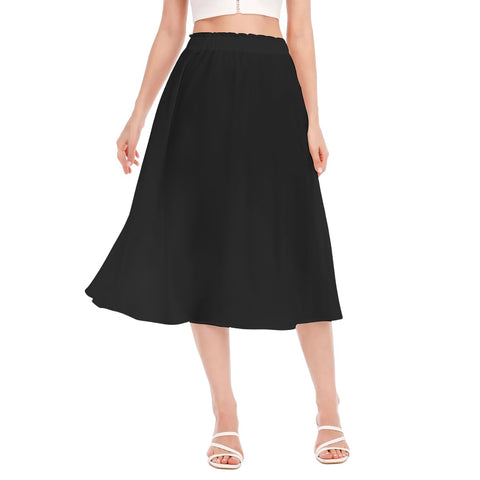 Black All-Over Print Women's Long Section Chiffon Skirt