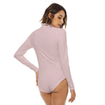 Pink All-Over Print Women's Turtleneck Long Sleeve Bodysuit