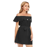 Black All-Over Print Women's Off-shoulder Dress With Ruffle