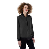 Black All-Over Print Women's Ribbed Stand-up Collar Jacket