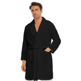 Black All-Over Print Men's Borg Fleece Robe