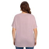 Pink All-Over Print Women's Drop-shoulder Short Sleeve T-shirt With Sleeve Loops(Plus Size)