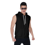 Black All-Over Print Men's Zipper-Up Sleeveless Hoodie