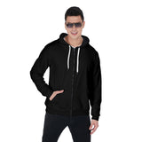 Black All-Over Print Zip Up Hoodie With Pocket