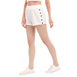 White All-Over Print Women's Short Pants With Side Button Closure