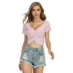 Pink All-Over Print Women's Raglan Drawstring Front Crop Tee