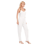 White All-Over Print Women's High Waist V-neck Cami Jumpsuit