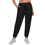 Black All-Over Print Women’s Trousers With Waist Belt(Plus Size)