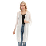 White All-Over Print Women's V-neck Mesh Cardigan