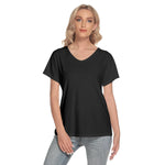 Black All-Over Print Women's Loose V-neck Short Sleeve T-shirt