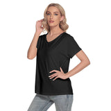 Black All-Over Print Women's Loose V-neck Short Sleeve T-shirt