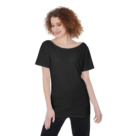 Black All-Over Print Women's Large Off-Shoulder T-Shirt