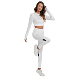 White All-Over Print Women's Sport Set With Backless Top And Leggings