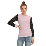 Pink All-Over Print Women's T-shirt And Sleeve With Black Lace