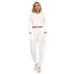 White All-Over Print Women's Crop Sweatshirt Suit