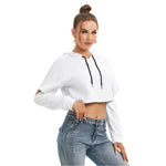 White All-Over Print Women's Heavy Fleece Hoodie With Hollow Out Sleeve