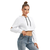 White All-Over Print Women's Heavy Fleece Hoodie With Hollow Out Sleeve