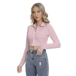 Pink All-Over Print Women's Blouse With Pleated Placket