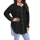 Black All-Over Print Women's Shirt With Long Sleeve(Plus Size)