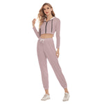 Pink All-Over Print Women's Crop Hoodie Sports Sets