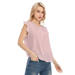 Pink All-Over Print Women's O-neck T-shirt With Ruffle Sleeves