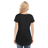 Black All-Over Print Women's V-neck Short Sleeve T-shirt