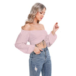 Pink All-Over Print Women's Cropped Tube Top With Long Sleeve