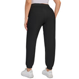 Black All-Over Print Women's Sports Trousers With Waist Drawstring (Plus Size)