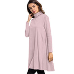 Pink All-Over Print Women's High Neck Dress With Long Sleeve