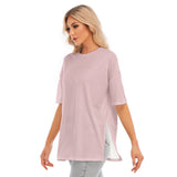 Pink All-Over Print Women's Short Sleeves T-shirt With Hem Split