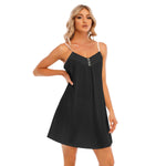 Black All-Over Print Women's V-neck Cami Dress