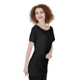 Black All-Over Print Women's Large Off-Shoulder T-Shirt