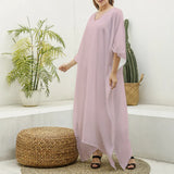 Pink All-Over Print Women's Imitation Silk V-neck Kaftan Robe