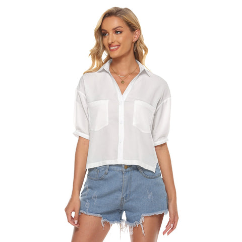 White All-Over Print Women's V-neck Shirts