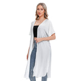 White All-Over Print Women's Short Sleeve Cardigan