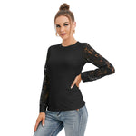 Black All-Over Print Women's T-shirt And Sleeve With Black Lace