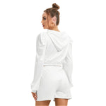 White All-Over Print Women's Mirco Fleece Hoodie And Shorts Set