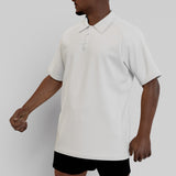 White All-Over Print Men's Short Sleeve Polo Shirt With Button Closure