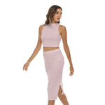 Pink All-Over Print Women's Tank Top & Split High Skirt Set