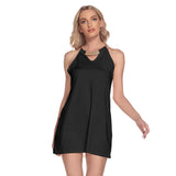 Black All-Over Print Women's Round Neck Above Knee Dress