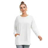 White All-Over Print Women's Side Split O-neck Sweatshirt