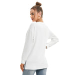 White All-Over Print Women's Side Split O-neck Sweatshirt