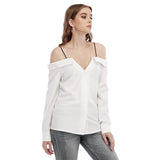 White All-Over Print Women's V-neck Cami Blouse