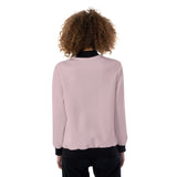 Pink All-Over Print Women's Ribbed Stand-up Collar Jacket