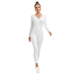 White All-Over Print Women's Plunging Neck Jumpsuit