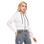 White All-Over Print Women's Crop Top Hoodie With Zipper Closure