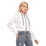 White All-Over Print Women's Crop Top Hoodie With Zipper Closure