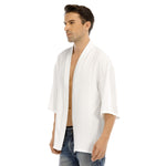 White All-Over Print Men's Drop-shoulder Short Coat